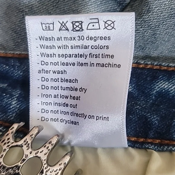 SERENEDE Patchwork Streetwear Earth Tone Serenity Prayer Distressed Skinny Jeans - Picture 6 of 16